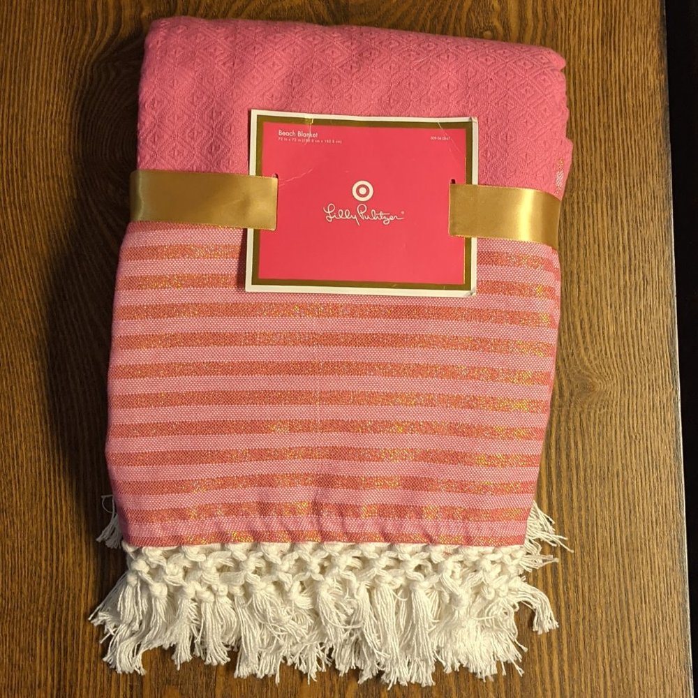 Lilly Pulitzer Pink and Gold striped Beach Blanket